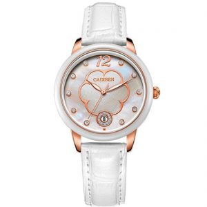 Cadisen 1710 Ladies Quartz Date Leather Rose Gold White Watches