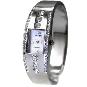 Natural Stylish Rectangular Crystal Silver Bangle Watch FW642B