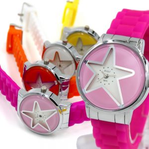 FW817LE New PNP Shiny Silver Watchcase Silicone Magenta Band Women Fashion Watch