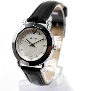 FW956A New White Dial Black Band PNP Shiny Silver Watchcase Ladies Fashion Watch
