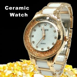 New White Dial Rose Gold Silver Women Ceramic Watch Fashion Watch FW975