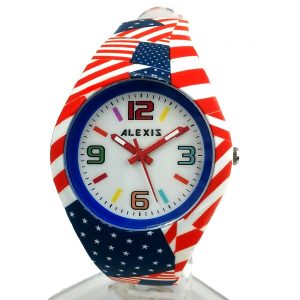 FW976F New White Dial Dark Blue Watchcase Silicone Red Band Ladies Fashion Watch