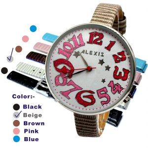 ALEXIS Leather Fashion Women Watch Large Round Dial Ladies Watches FW993