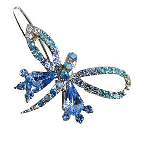 Dragonfly Pattern Aquamarine Light Sapphire Hairpin Head Jewelry Barrette HD15B