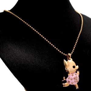 Lovely Trendy Shiny Gold Plating Crystal Pink Pig Design Pattern Necklace N1353A