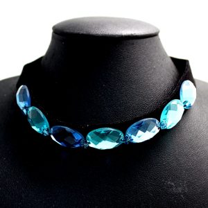 Trendy Birthday Gifts Blue Bead Black Textile Chokers Necklaces N1424A