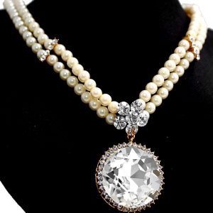 Elegance Gold Plating Pearl twinkle Crystal Flower Pattern Necklace N1429A