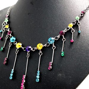 Colourful Crystal Gun Plating with Earring Gift Box Necklace Set NS1091A