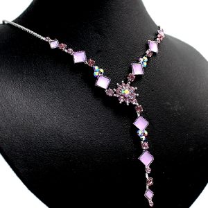 Violet Flower Square Crystal with gifts box Earring Necklace Set NS1178B