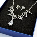 Stylish Silver Crystal Earring Necklace Set