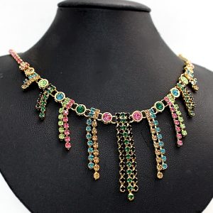 Tassel Colorful Crystals Lady With Gifts Box Earring Necklace Set NS1471A