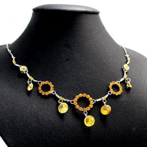 Light Topaz Round Crystal with Gift Box Earring Chrome Necklace Set NS1716A