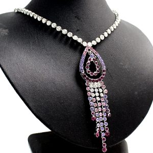 Violet Amethyst Teardrop Crystal with Gift Box Earring Necklace Set NS1722A