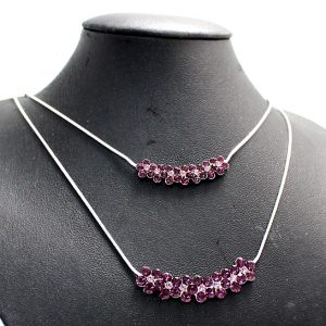 Amethyst Round Crystal Flower with Slim Chrome Plating Necklace Set NS1728B