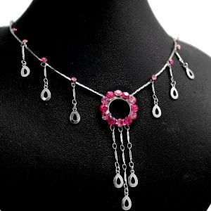 Rosy Circle Teardrop Crystal With Earring & Gifts Box Necklace Set NS1852A