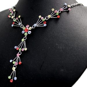 New Multi-color Mini Crystal Flower Silver Plating Earring Necklace Set NS1878A
