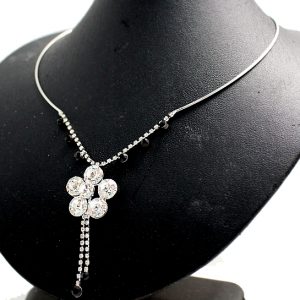 Simple Jet Crystal Ball Party Flower Silver Earring Gifts Necklace Set NS1891A