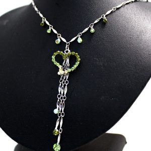 Natural Greenish Heart Crystal With Silver Plating Earring Necklace Set NS1901A