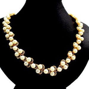 Elegant Modish Imitated Pear Crystal Earring Gold Plating Necklace Set NS1955A
