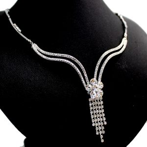 Party Dress Flower Crystal Earring Gift Box Plating Tassel Necklace Set NS2131A