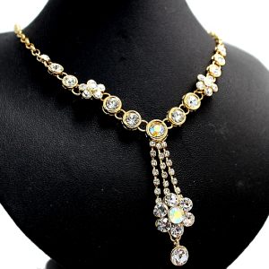 Generous Dress Trendy Crystal Flower Earring Gold Plating Necklace Set NS2165B