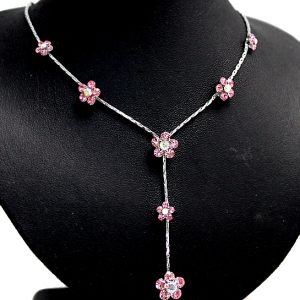 Natural Light Rose Flower Crystal With Shiny Chrome Plating Necklace Set NS2203C