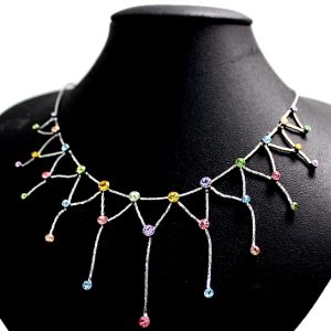 Colourful Round Crystal with Shiny Chrome Plating Tassel Necklace Set NS2227B