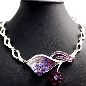 Violet Flower Leaves Crystal with Shiny Chrome Plating Necklace Set NS2265B
