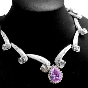 Party Mariage Violet Teardrop Crystal Necklace + Earring+ Gifts Box Set NS2271A