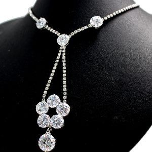 Lovely Wedding Crystal Silver Plating Flower Tassel Necklace Set Party NS2281A