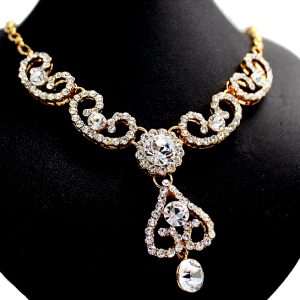 Elegant Heart Flower Crystal With Shiny Gold Plating Necklace Set NS2317A