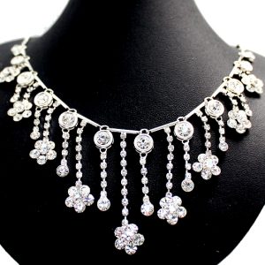 Radiant Flower Tassel Crystal With Shiny Chrome Plating Necklace Set NS2335A