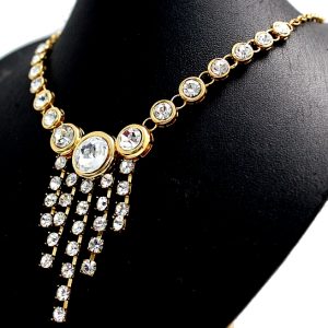 Golden Circle Crystal with Earring Gift Box Plating Tassel Necklace Set NS2348A