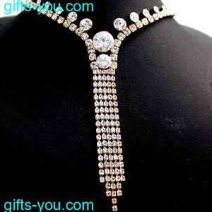 Modish Numerous Crystal with Shiny Gold Plating Tassel Necklace Set NS2351A