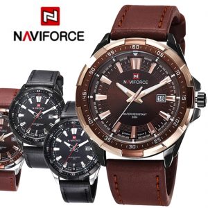 NAVIFORCE Waterproof Quartz Watch Men Military Leather Sports Watches 9056