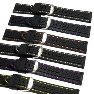 22mm Hot Black Stitch Color Silicone Jelly Rubber Watch Band Straps WB1022A22JB