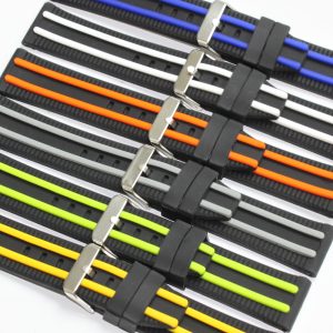 24mm Black with Color Two-tone Silicone Men Watch Band WB1049